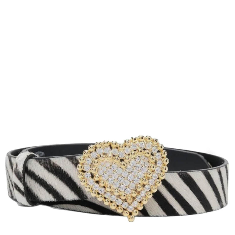 Alessandra Rich Zebra Print Leather Belt With Crystal Heart