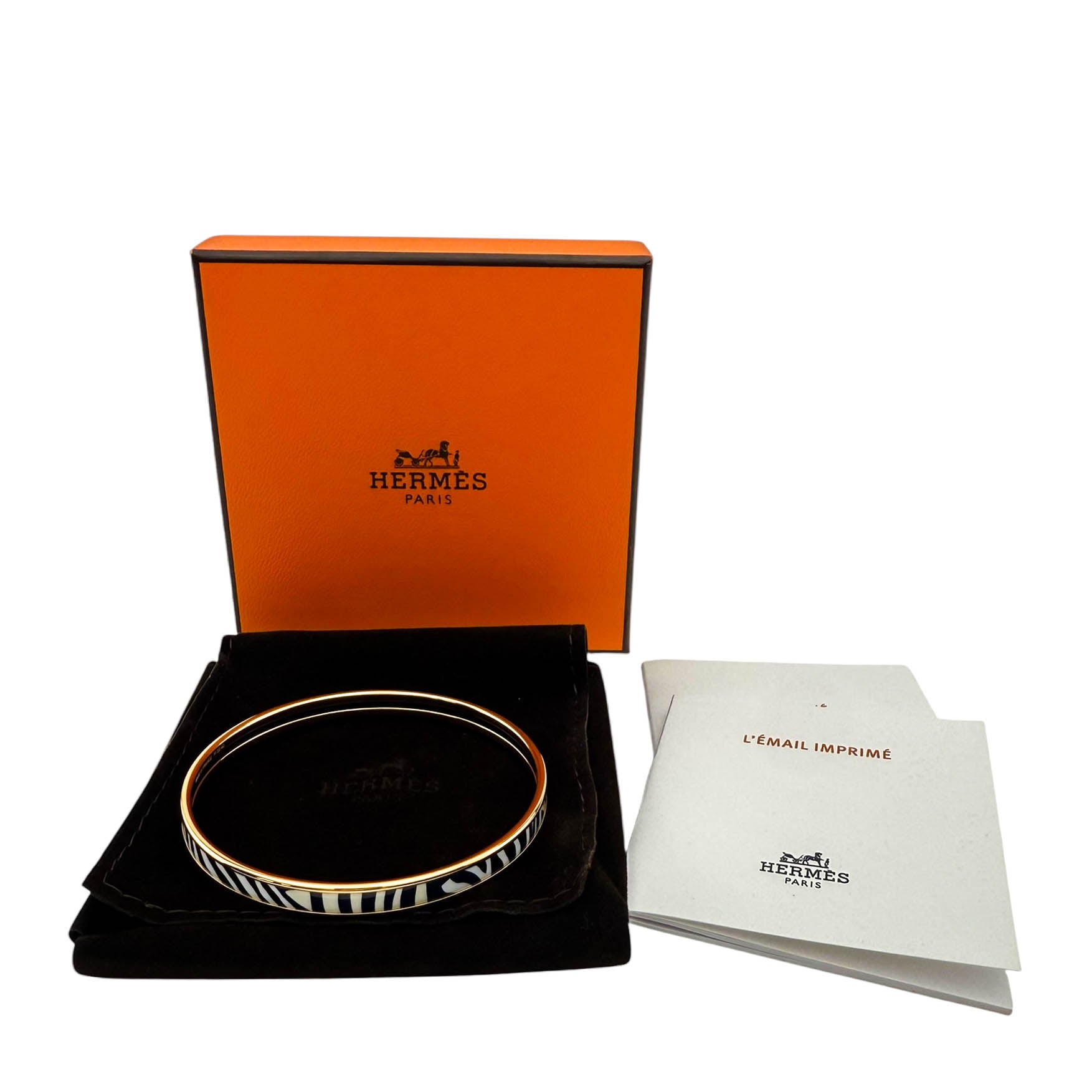 Hermes Beige and Blue Enamel Printed Extra Narrow Zebres De