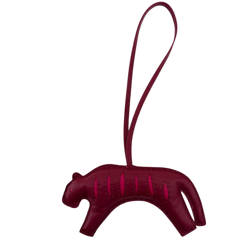 Hermes Lambskin Rooroo Tiger Bag Charm Ruby/Rose Mexico