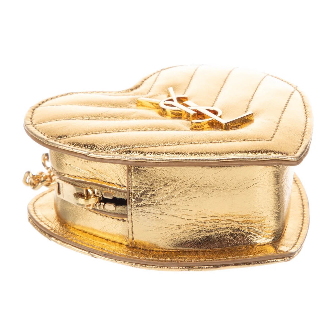 Saint Laurent Gold Chevron Monogram Mini Love Heart Chain Bag