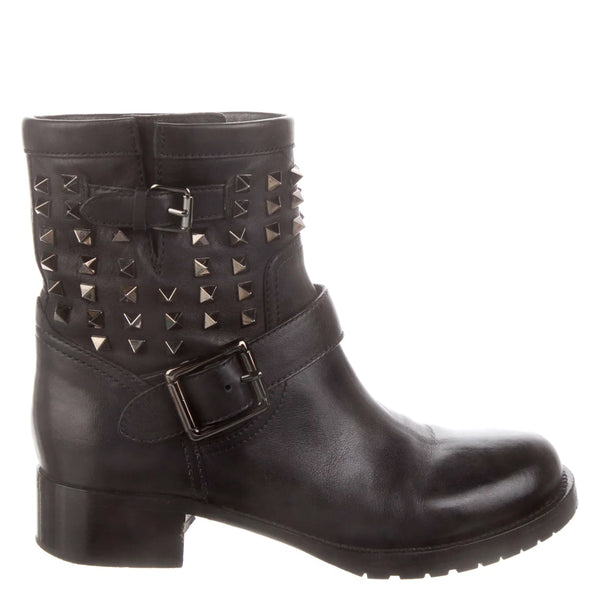 Valentino Noir Rockstud Short Motorcycle Boots 