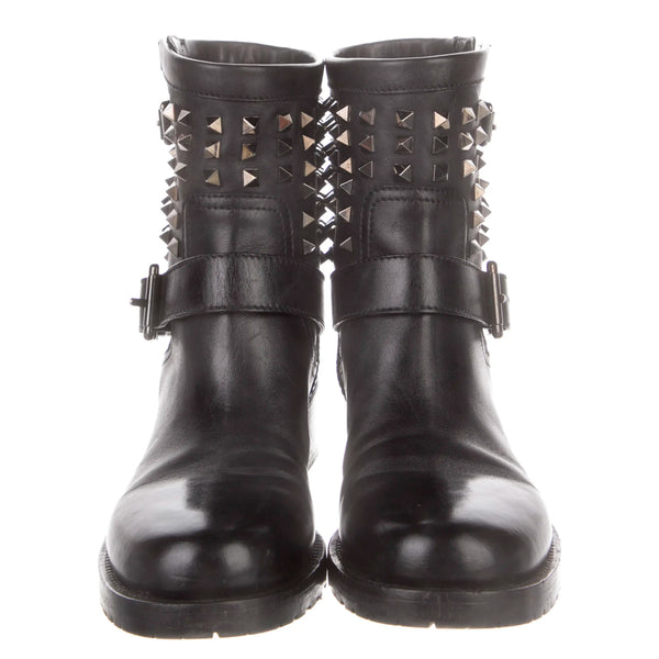 Valentino Noir Rockstud Short Motorcycle Boots - LUXYBIT