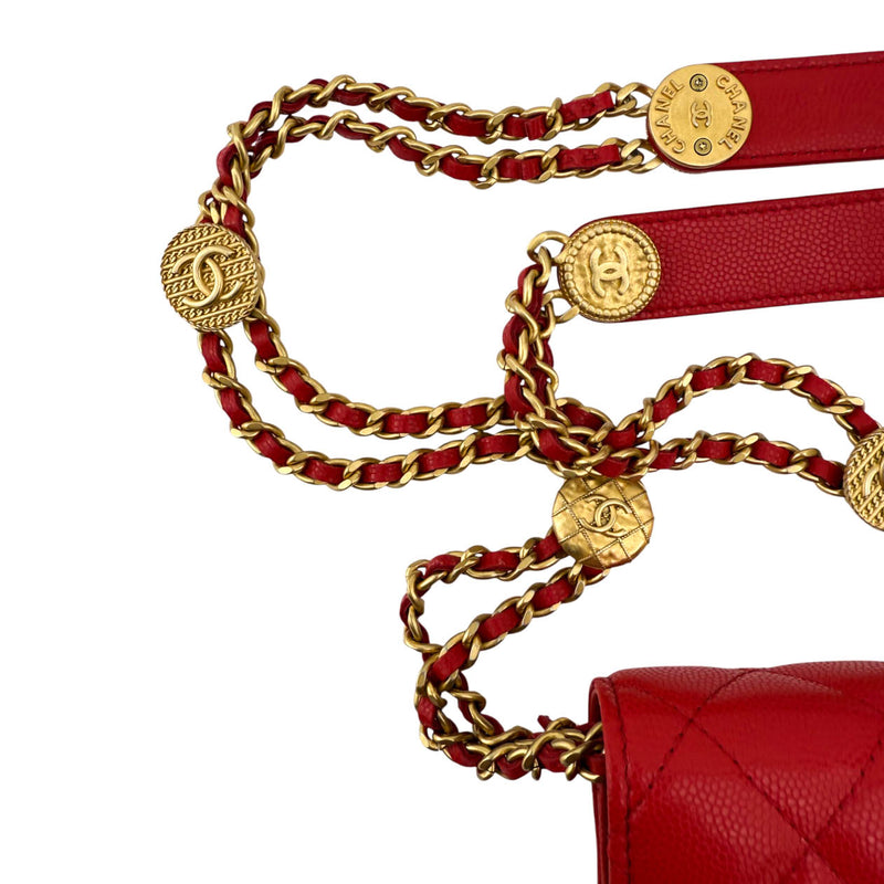 Chanel Red Caviar Quilted Twist Your Buttons Wallet On Chain WOC