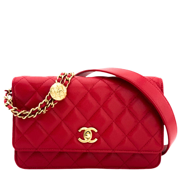 Chanel Red Caviar Quilted Twist Your Buttons Wallet On Chain WOC