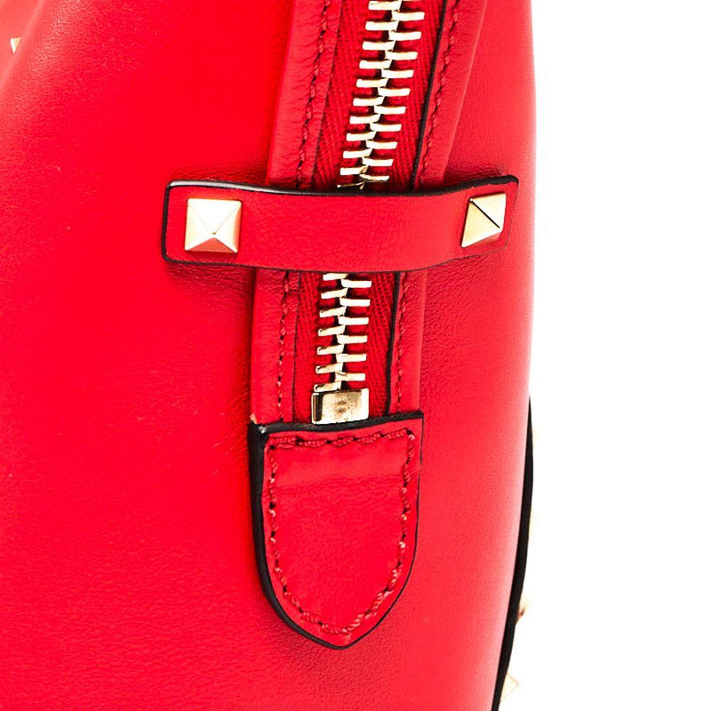 Calfskin Leather Rockstud Double Handle Tote Bag Red - LUXYBIT