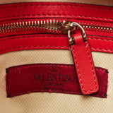 Calfskin Leather Rockstud Double Handle Tote Bag Red - LUXYBIT