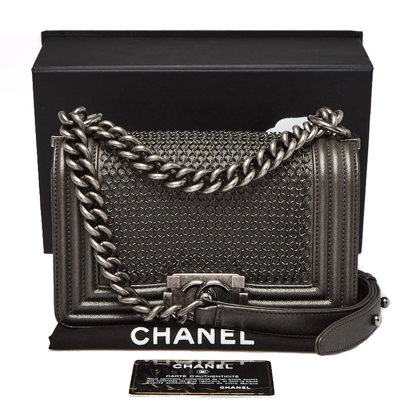 Chanel Grey Metal Chainmail Paris-Edinburgh Small Boy Flap Bag