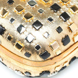 Gold Leather Art Deco Studded Skull Box Clutch Bag - LUXYBIT
