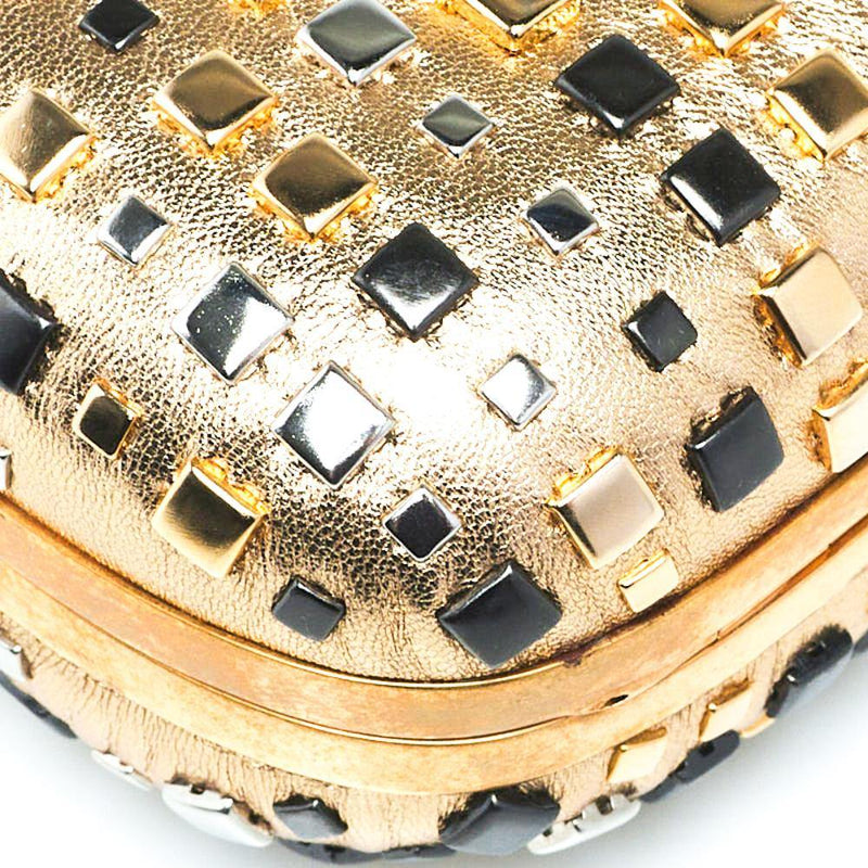 Alexander McQueen Gold Leather Art Deco Studded Skull Box