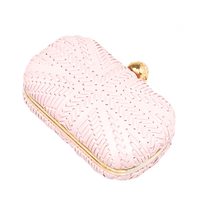 Alexander McQueen Pink Woven Leather Skull Box Clutch Bag