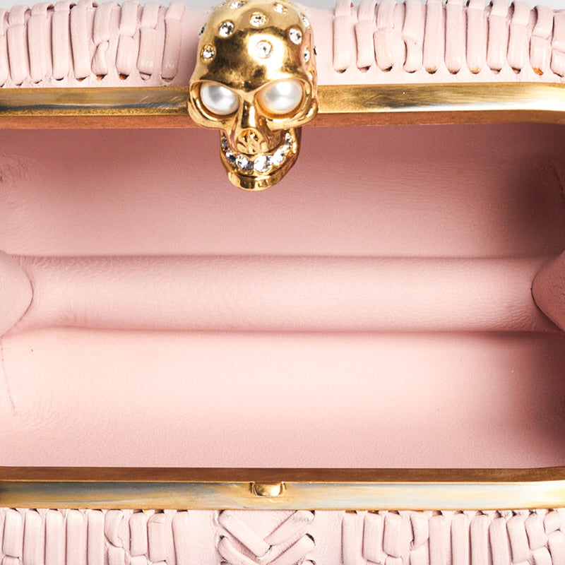 Alexander McQueen Pink Woven Leather Skull Box Clutch Bag