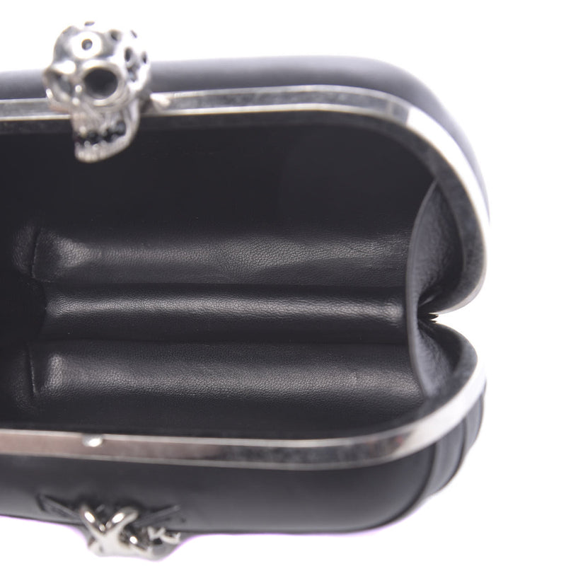 Alexander McQueen Black Leather Skull Chain Box Clutch Bag