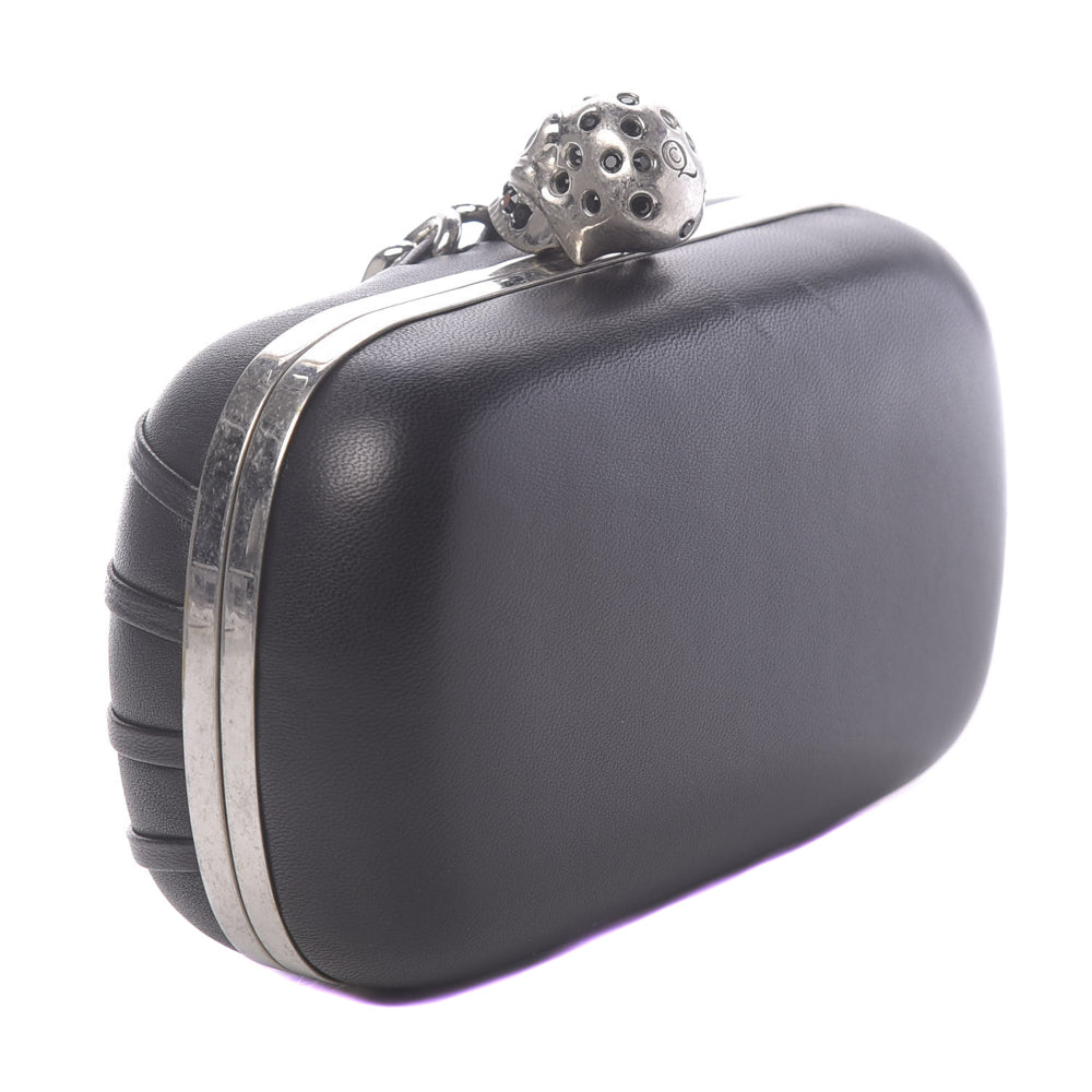Alexander McQueen Black Leather Skull Chain Box Clutch Bag