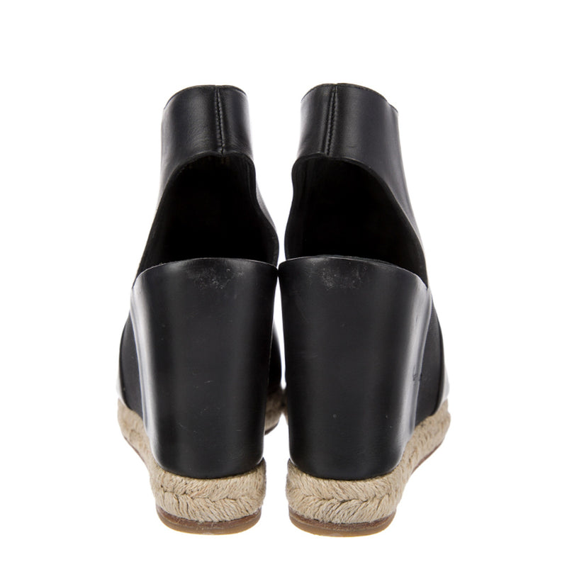 Balenciaga Black Leather Espadrille Wedge Sandals