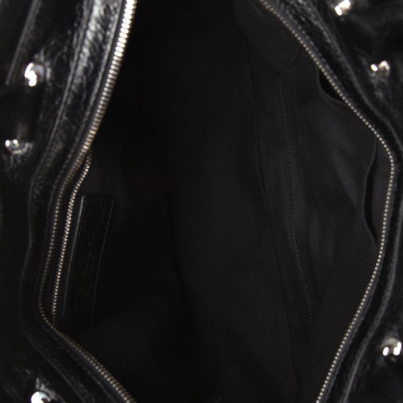 Black Leather Giant Silver Hardware Mute City Small Tote Bag - LUXYBIT