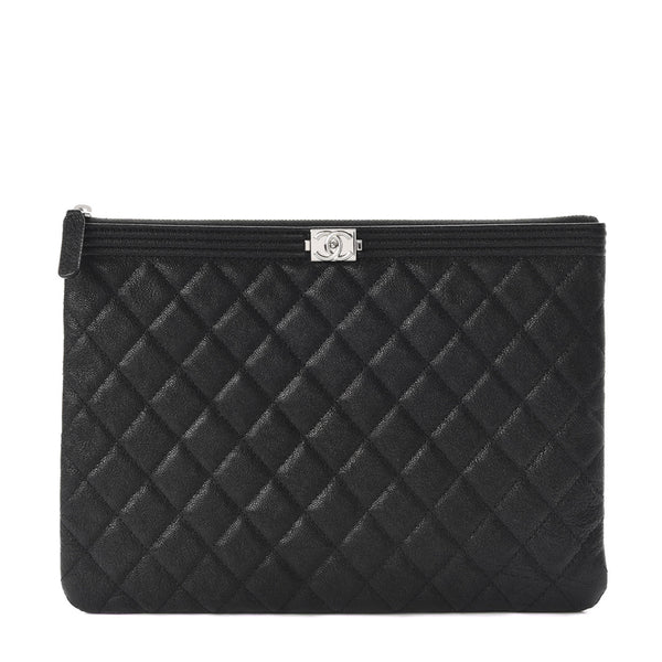 Chanel O Case Clutch Quilted Caviar Large Black in Caviar with Gold-tone -  US