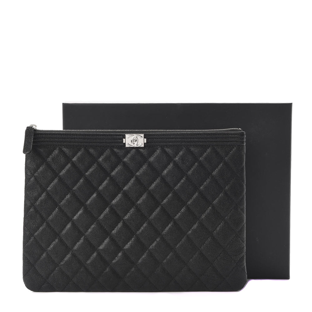 Preowned Chanel Boy Zip Pouch Caviar Black