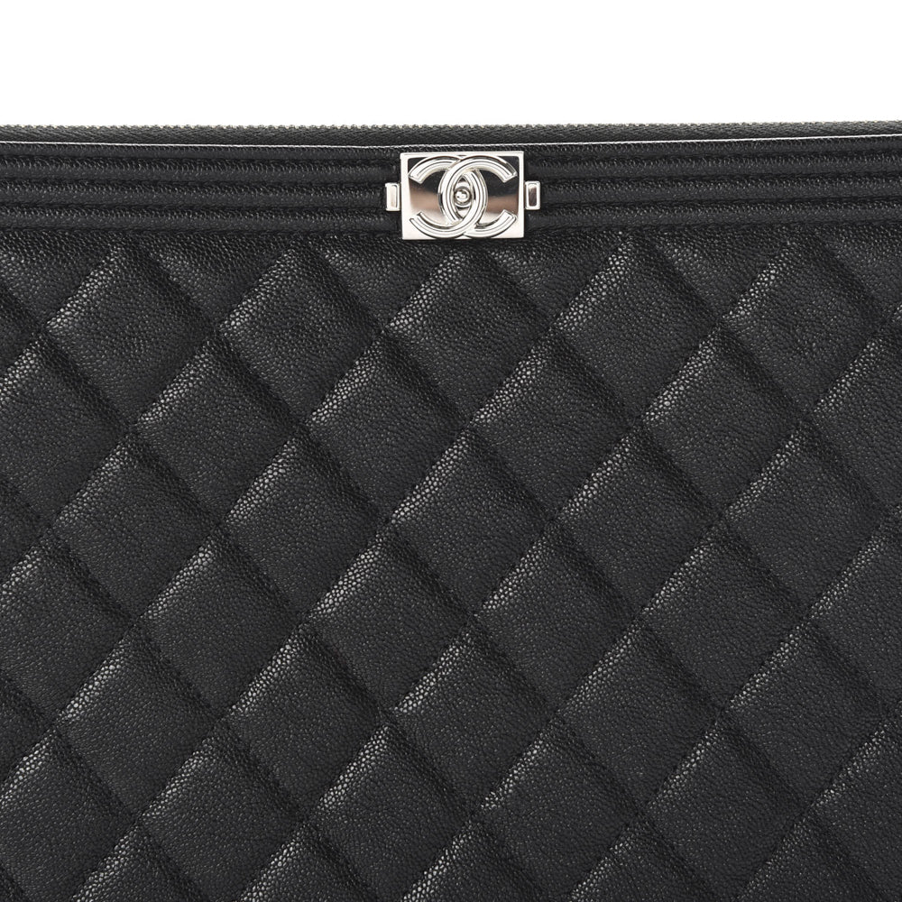 CHANEL Classic O-Case Caviar Leather Zip Pouch Black