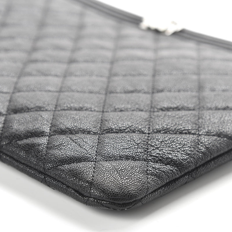 Chanel Black Quilted Caviar Leather Large O-Case Zip Pouch Chanel