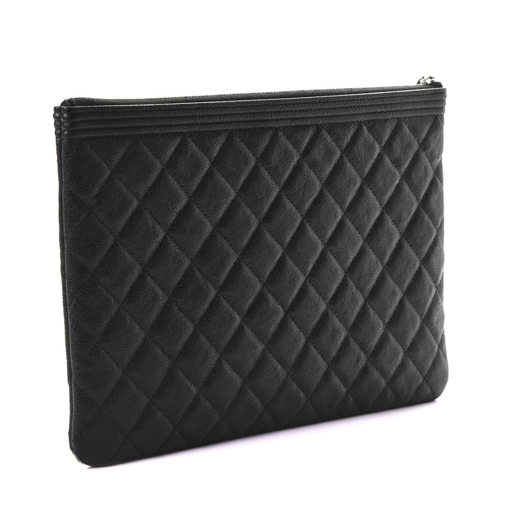 Chanel Black Caviar Leather Zip Around Men Women Carryall Travel Case  Clutch Bag