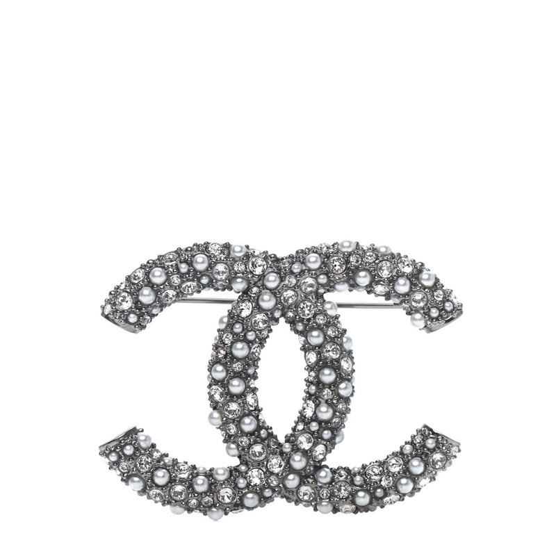 Chanel Black Crystal CC Brooch Luxybit