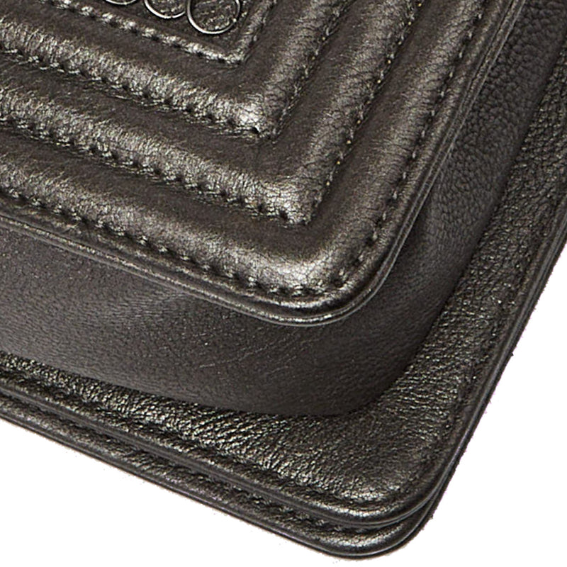 Chanel Dark Grey Metallic Quilted Leather Wallet-Clutch Bag