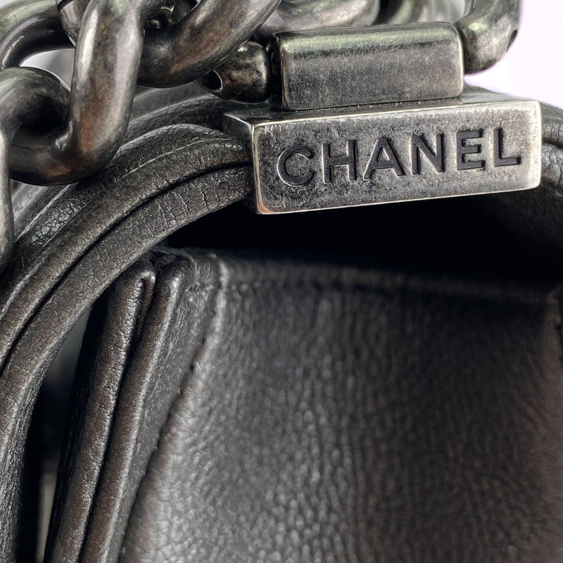 Chanel Calfskin Small Boy Logo Top Handle Flap Black