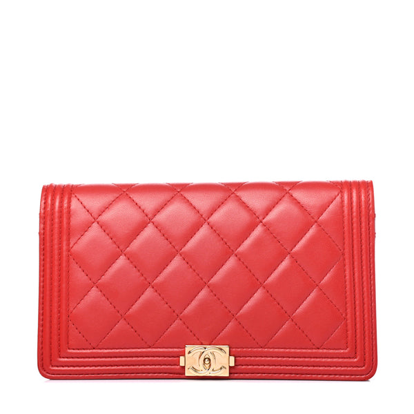 CHANEL Caviar Chevron Quilted Wallet On Chain WOC Red 625682