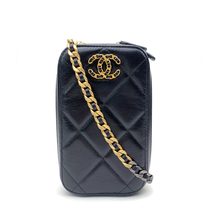Authentic Chanel Black Caviar Quilted Leather Phone Bag on Chain Crossbody Bag
