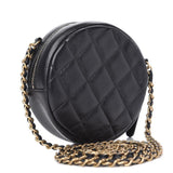 Chanel Black Lambskin Quilted Lucky Charms Round Crossbody Chain Bag 