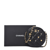 Chanel Black Lambskin Quilted Lucky Charms Round Crossbody Chain Bag