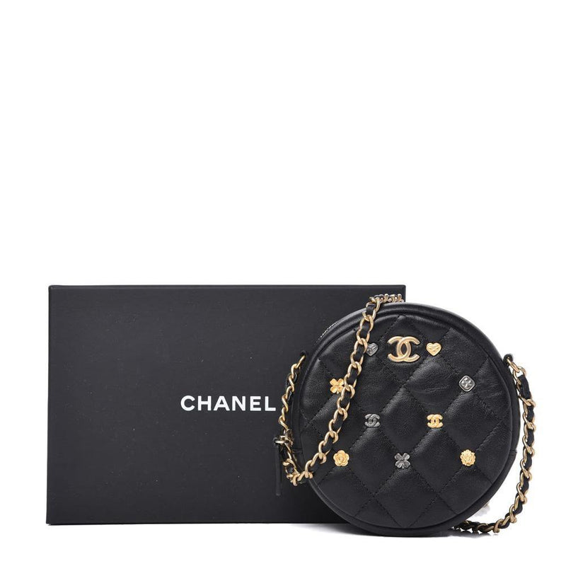 CHANEL Round Mini Small Chain Shoulder Crossbody Bag Black Quilted