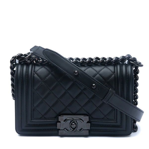 Chanel So Black Lambskin Quilted Small Boy Flap Bag