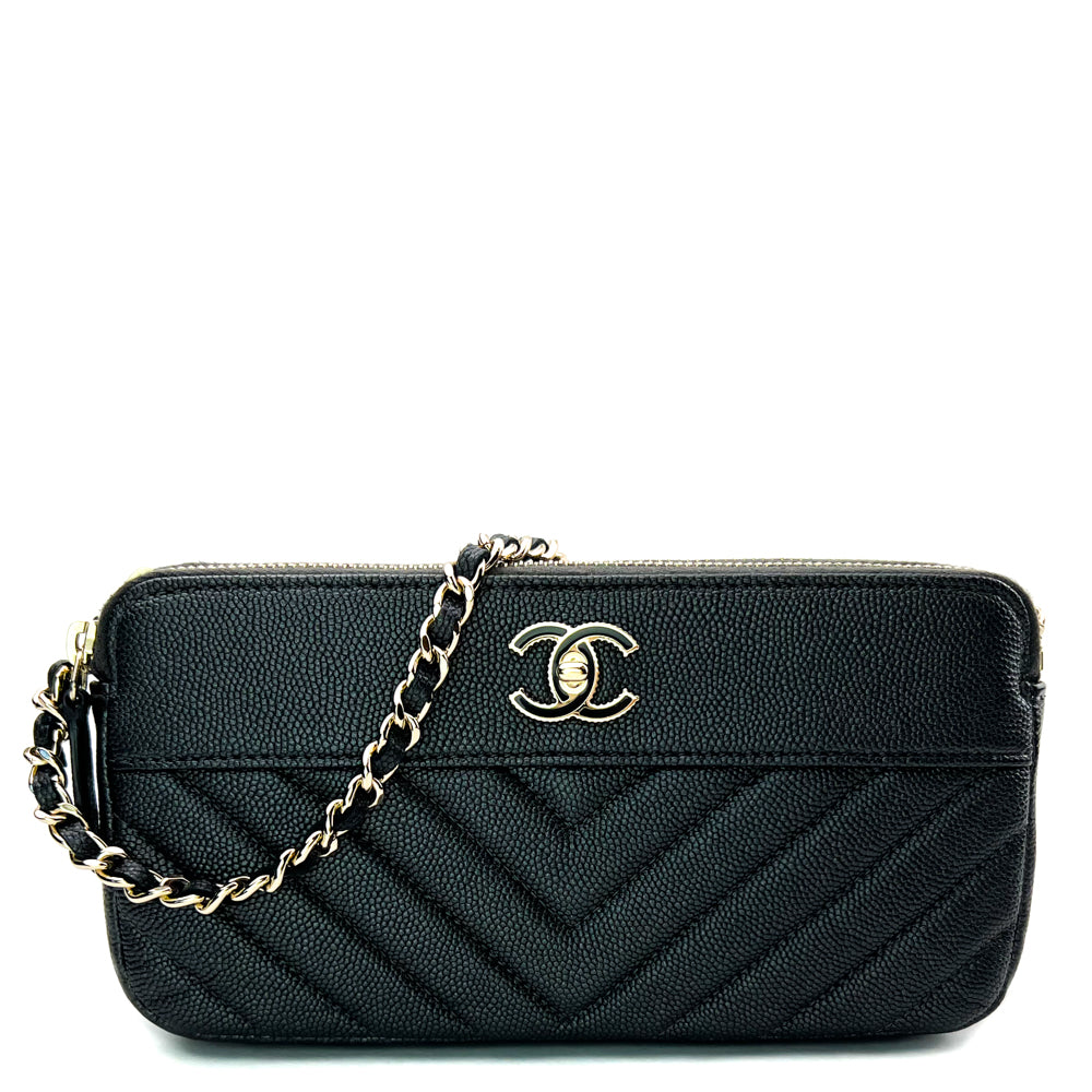 Chanel Black Chevron Quilted Crinkled Patent Leather Classic WOC Clutch Bag  - Yoogi's Closet