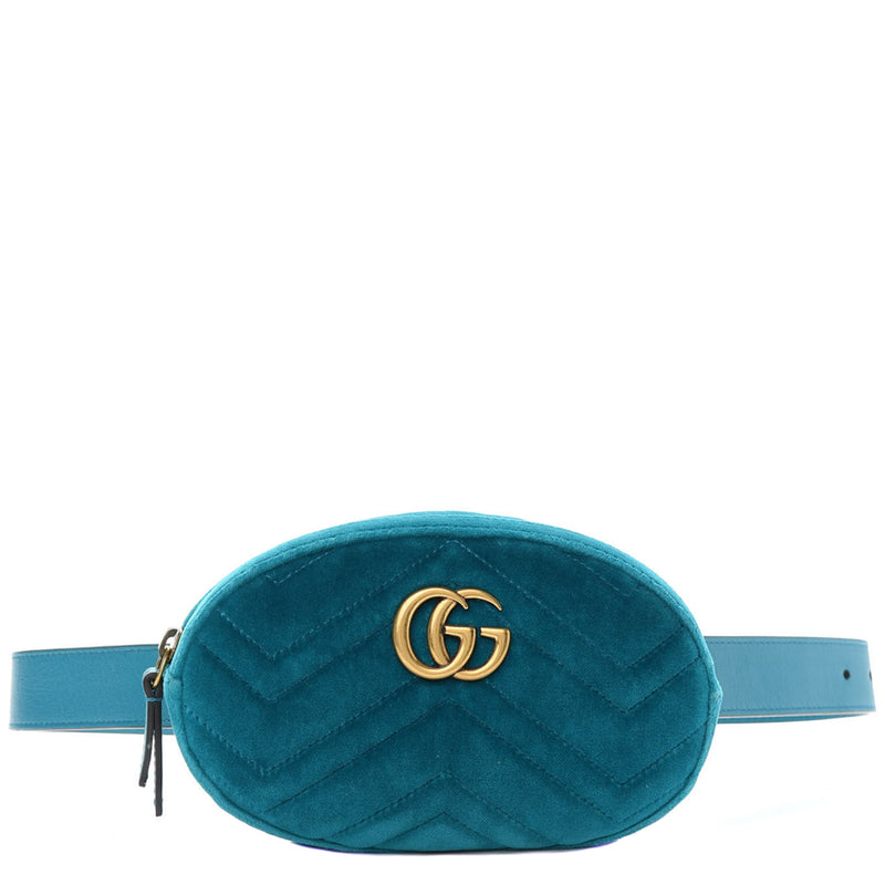 Gucci GG Marmont Matelassé Teal Velvet Belt Bag