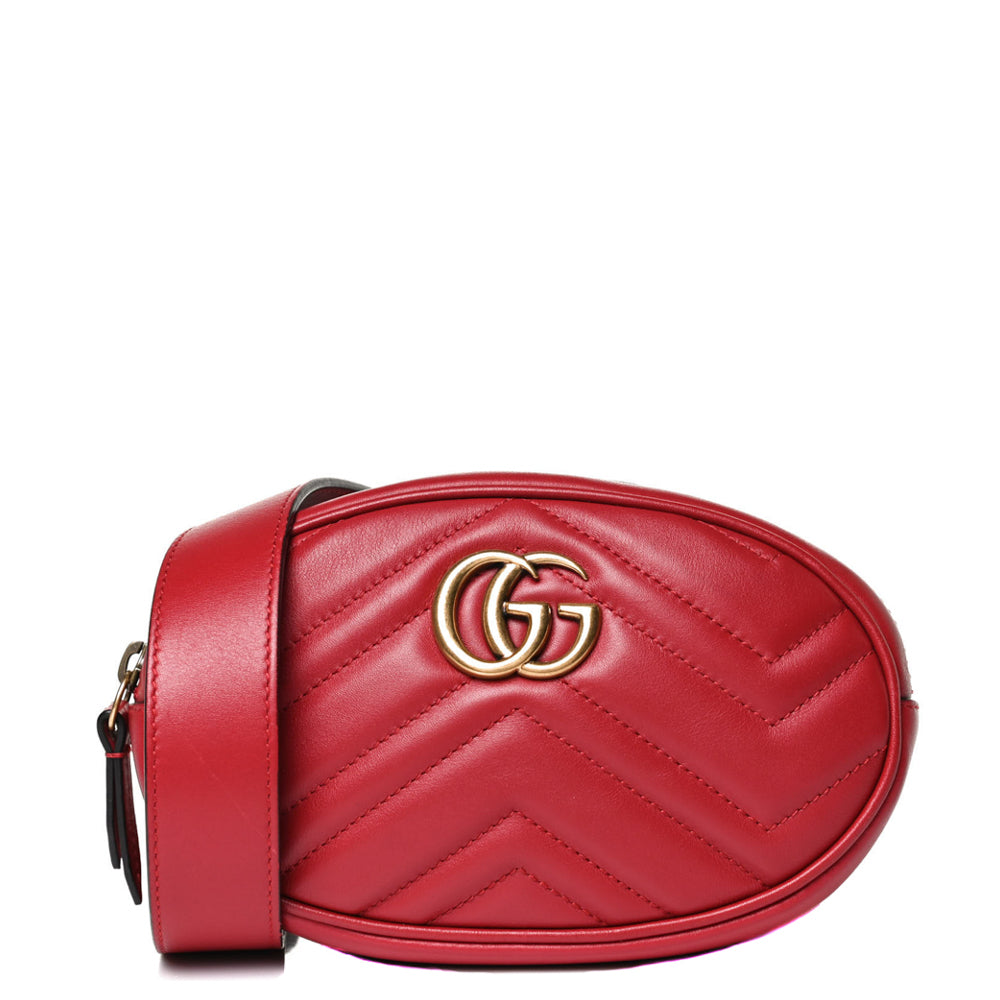 Gucci Red Calfskin Matelasse Leather GG Marmont Waist Belt Bag 75 30