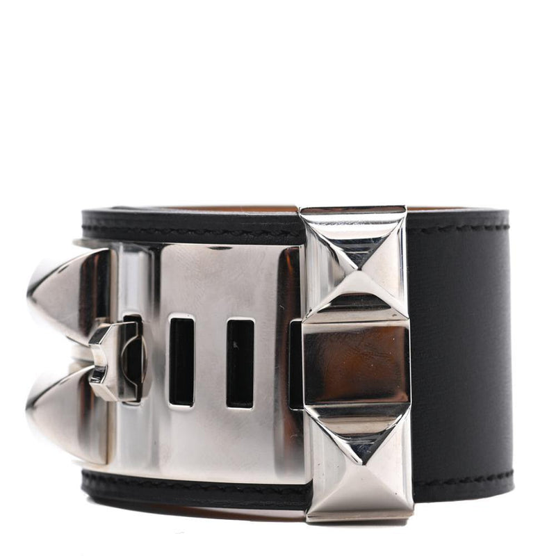 Hermes Collier de Chien Bracelet (Noir/Palladium)