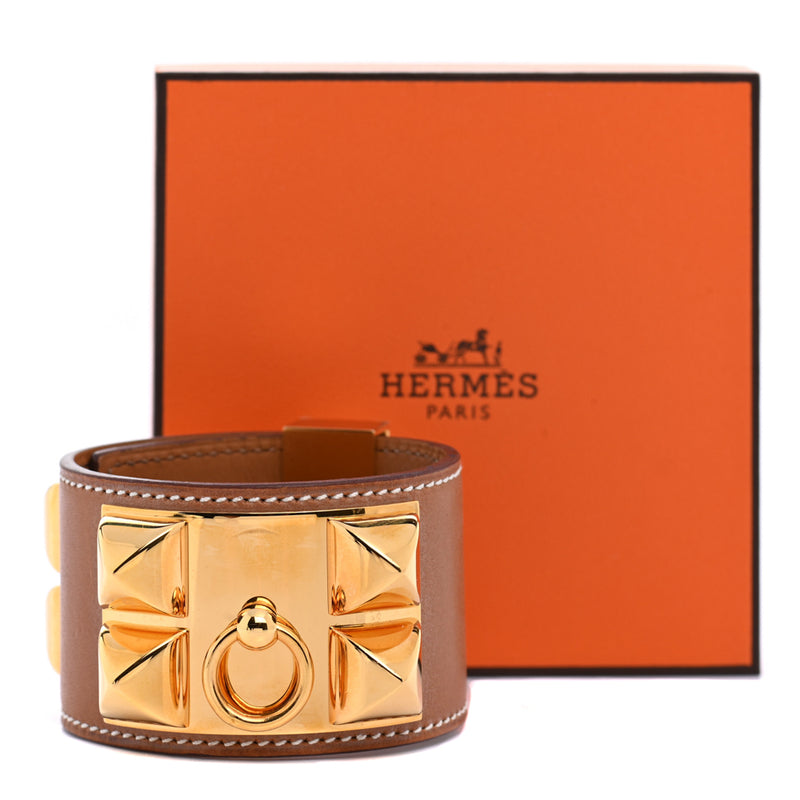 Hermes Gold Swift Leather Gold Plated Collier de Chien Bracelet - Luxybit