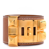 Hermes Gold Swift Leather Gold Plated Collier de Chien Bracelet