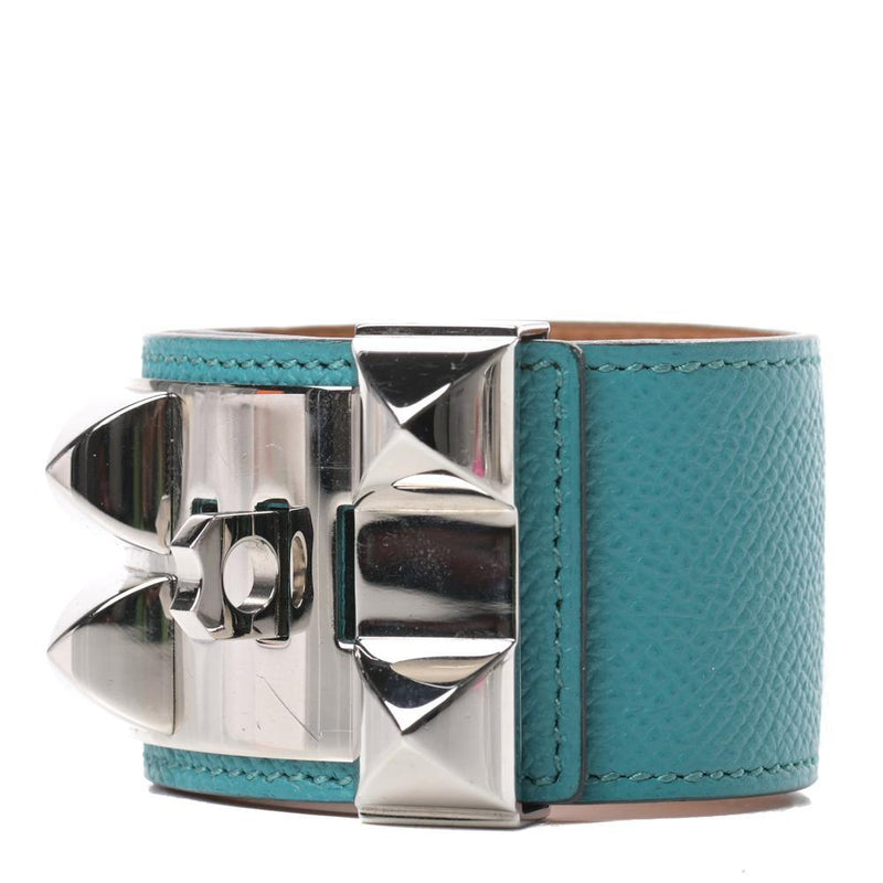 Hermes Bleu Paon Epsom Leather Palladium Plated Collier de Chien Bracelet