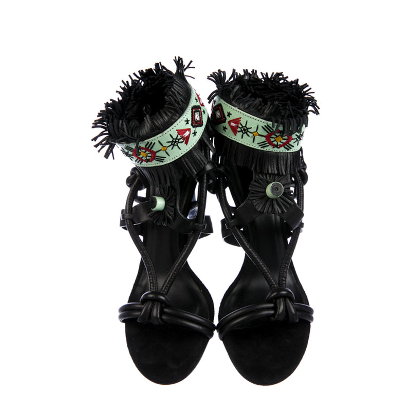 Isabel Marant Black Leather Abrily Santa Fe Fringe Sandals 36