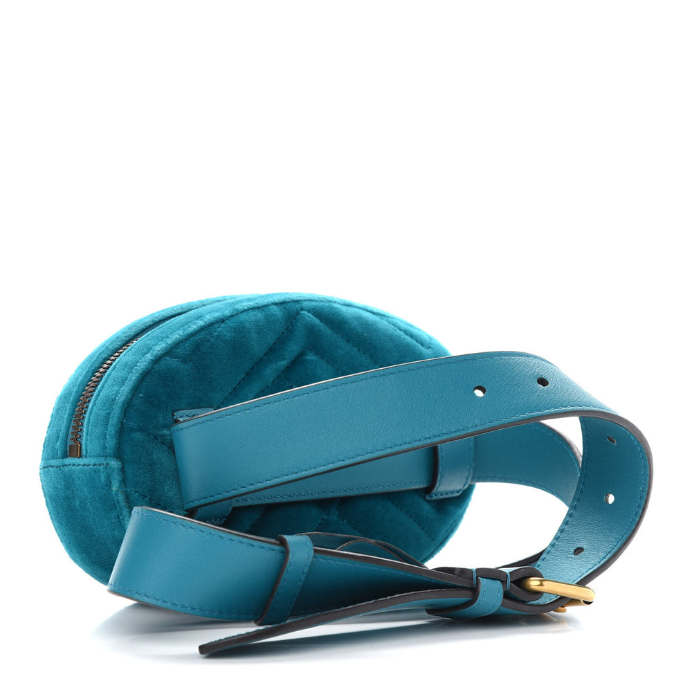 Gucci Teal Blue Velvet Matelasse GG Marmont Waist Belt Bag 85 34