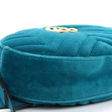 Gucci Teal Blue Velvet Matelasse Leather GG Marmont Waist Belt Bag 85 34