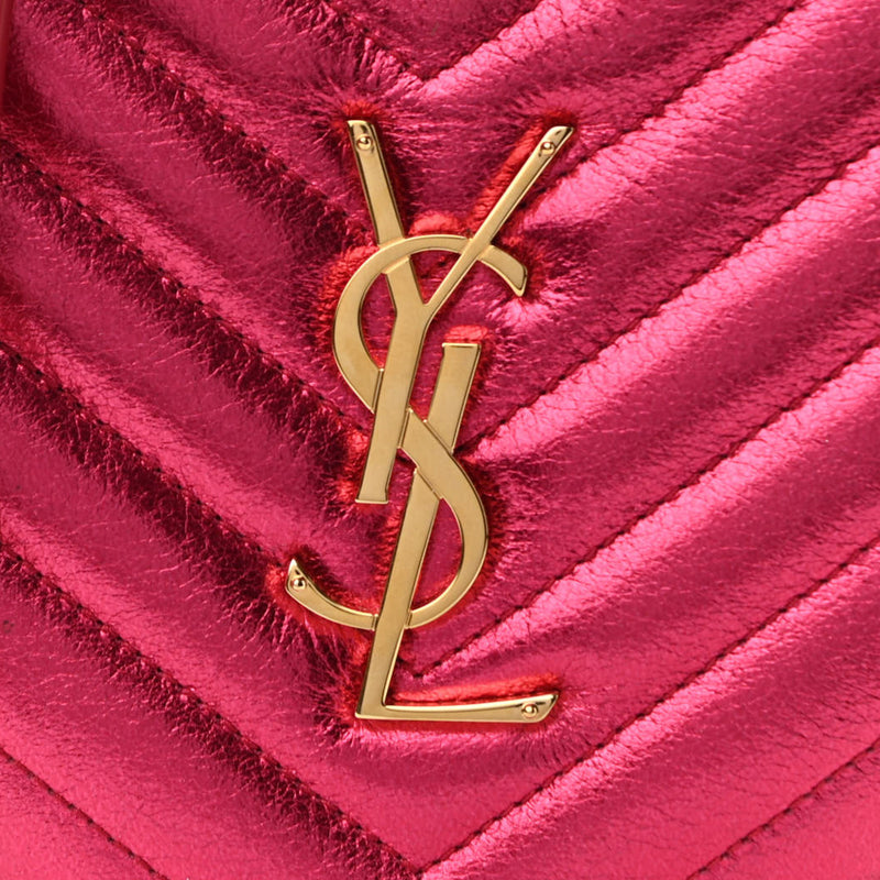 Saint Laurent Gold Chevron Monogram Mini Love Heart Chain Bag