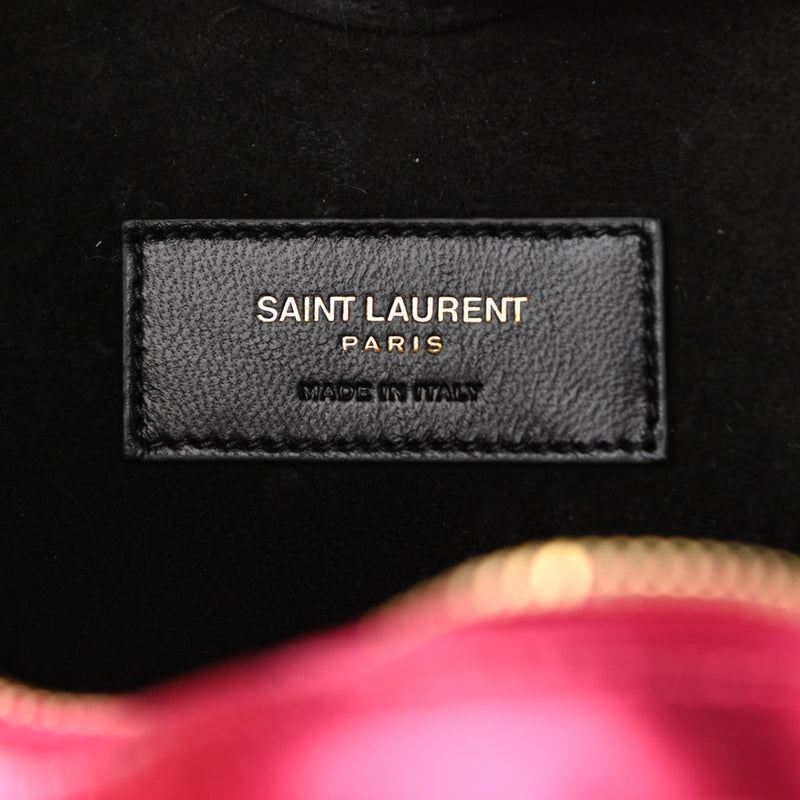 SAINT LAURENT Calfskin Matelasse Monogram Key Pouch Pale Pink