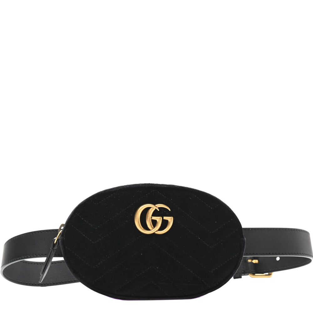 Gucci Black Velvet Matelasse GG Marmont Waist Belt Bag 85 34