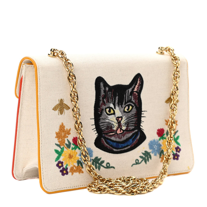 Gucci Linen Cat Embroidered Bag 499617 213317 