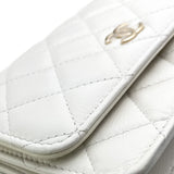 Chanel White Calfskin Quilted Leather Pearl Mini Wallet On Chain WOC Bag