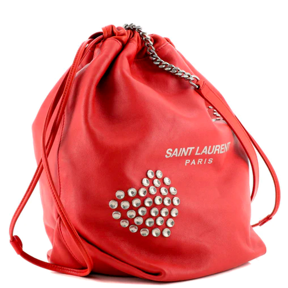 Saint Laurent Red Lambskin Leather Heart and Star Teddy