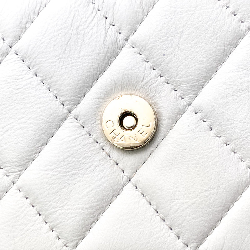 Chanel White Calfskin Quilted Leather Pearl Mini Wallet On Chain WOC Bag